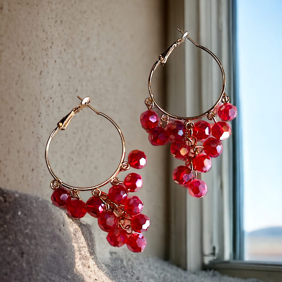 Red Pearl Drop Hoop